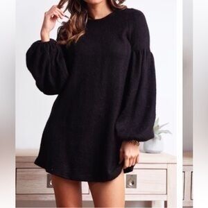 Selfie Leslie Black Morais Puff Sleeved Sweater Dress
